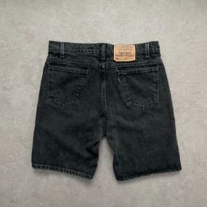 1990s Levi&#039;s 505 Orange Tab Denim Shorts Black 34 USA Made